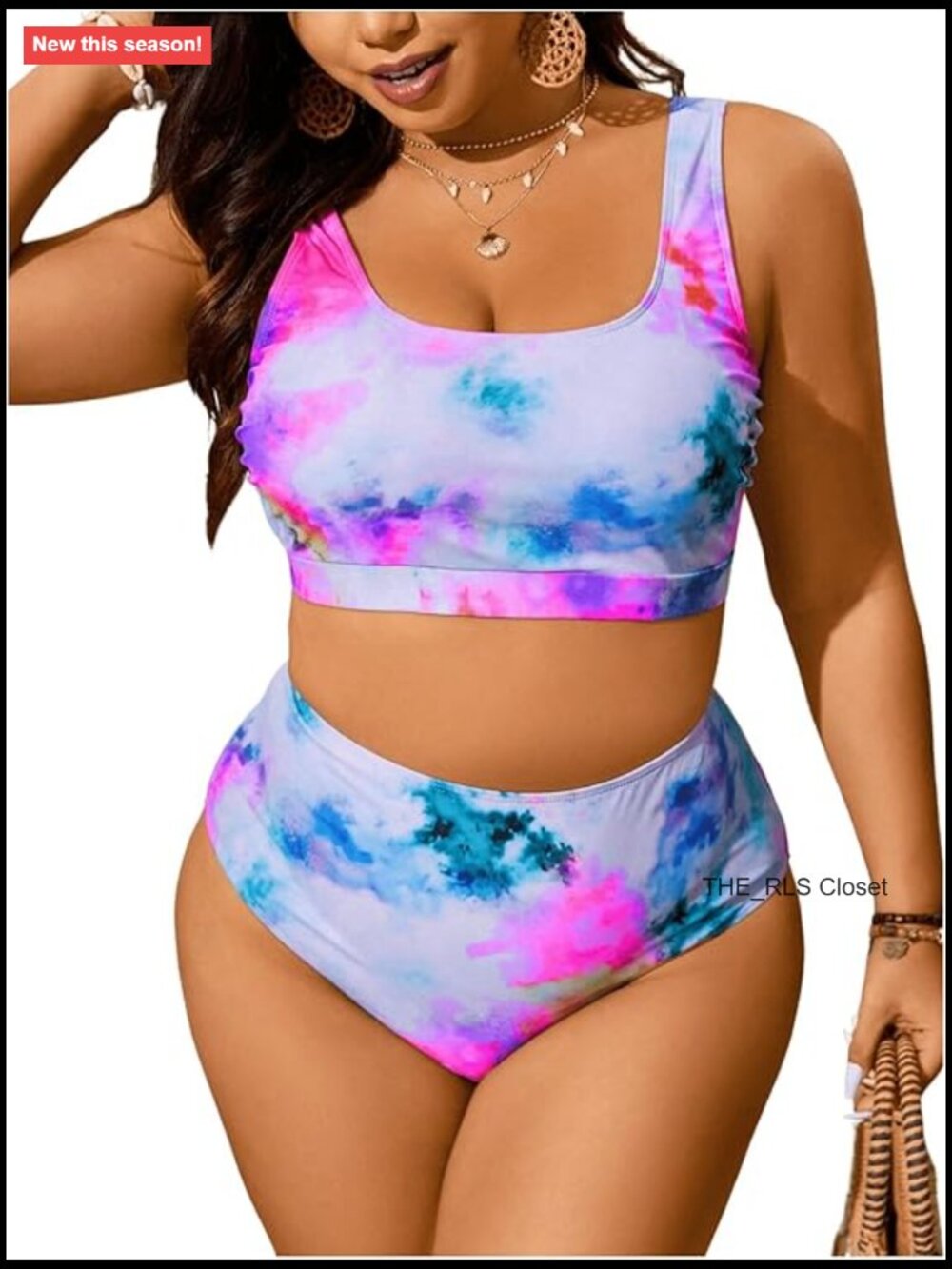 Plus Size 2 Piece Bikini Set Textured Tie Dye High Waist Swimsuit Bathing Suit